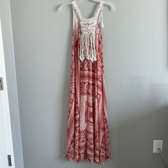 Zara Paisley Fringe Maxi Dress Woman Size XS-S Sleeveless Red White Sleeveless - Picture 3 of 10